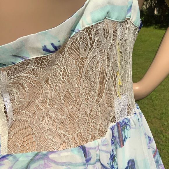 NWT $138 BCBGeneration | Aquashell | Racerback Tiered Lace Inset Dress | 10 - Picture 12 of 15